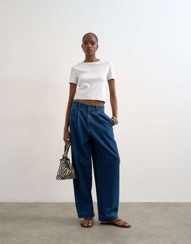 Topshop Topshop wide leg pleated tailored jeans in indigo-Blue