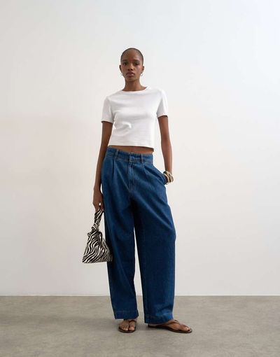 Topshop Topshop wide leg pleated tailored jeans in indigo-Blue