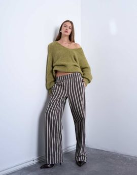 Topshop Topshop wide stripe pull on straight leg pants in green and brown