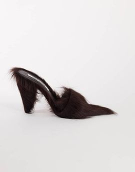 Topshop Topshop Willa cone heel mule in chocolate hair on real leather-NEUTRAL