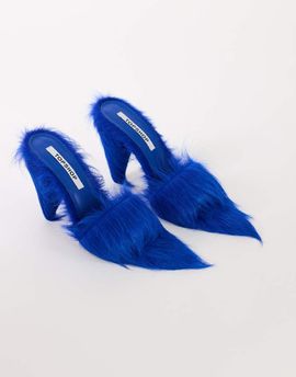Topshop Topshop Willa cone heel mule in cobalt hair on real leather-Blue