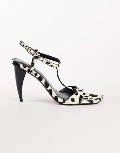 Topshop Topshop Willow T bar banana heel sandals in dalmatian hair on real leather-Multi