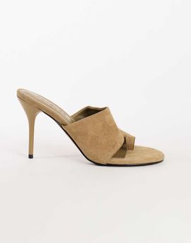Topshop Topshop Winnie real suede toe post heeled mules in taupe-Neutral