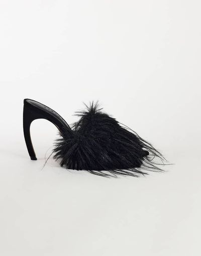 Topshop Topshop Winter faux fur peep heeled sandal in black