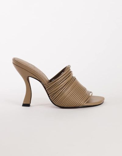 Topshop Topshop Wisteria strappy heeled mule in taupe-NEUTRAL