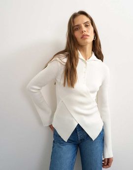 Topshop Topshop wool blend knit asymmetric shawl collar sweater in ivory-White