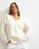 Topshop Topshop wool blend knit v-neck slouchy rolled seam detailing sweater in ivory-White - 1