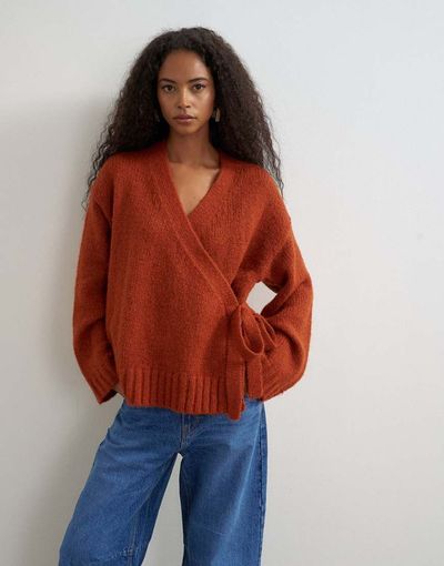 Topshop Topshop wool blend wrap boxy knit cardigan in cinnamon-Brown