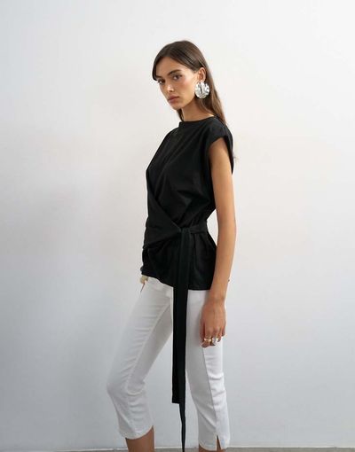 Topshop Topshop wrap detail cap sleeve top in black