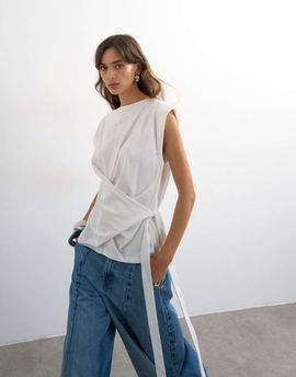 Topshop Topshop wrap detail cap sleeve top in ecru-White
