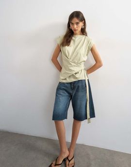 Topshop Topshop wrap detail cap sleeve top in sage-Green
