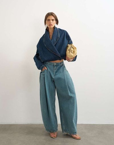 Topshop Topshop Wrap drape neckline bomber jacket in sulphur blue