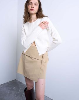 Topshop Topshop wrap tailored mini skirt in taupe-Brown