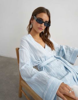 Topshop Topshop wrap tie detail top in blue stripe