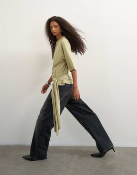 Topshop Topshop wrap waist tie detail top in khaki green
