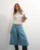 Topshop Topshop x Cara denim ultra-wide pleated culotte in light green cast-Blue - 2