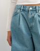Topshop Topshop x Cara denim ultra-wide pleated culotte in light green cast-Blue - 4