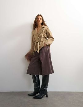 Topshop Topshop x Cara denim ultra-wide pleated culotte in taupe-pink