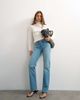 Topshop Topshop x Cara high rise slim straight jean in green cast-Blue - 2