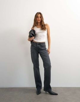 Topshop Topshop x Cara mid rise slim straight jeans in washed black