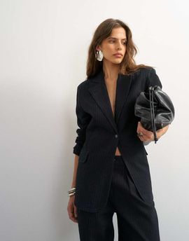 Topshop Topshop x Cara oversized pinstripe denim blazer in indigo - part of a set-Blue