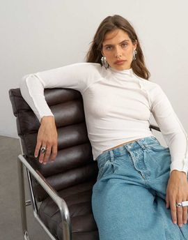 Topshop Topshop x Cara seamed long sleeve T-shirt in ecru-White