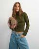 Topshop Topshop x Cara seamed long sleeve T-shirt in khaki-Green - 3