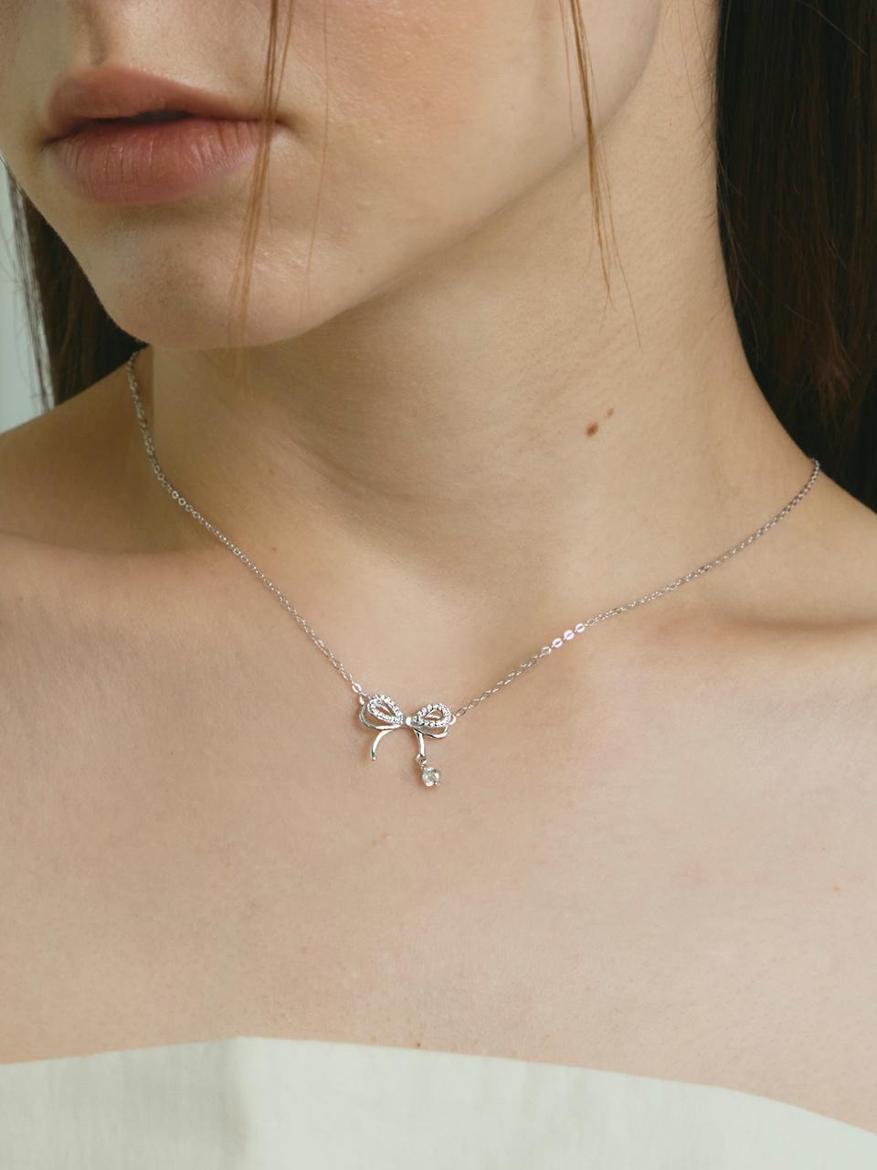 TORTOISE [Silver925] Evciler Bow drop Necklace