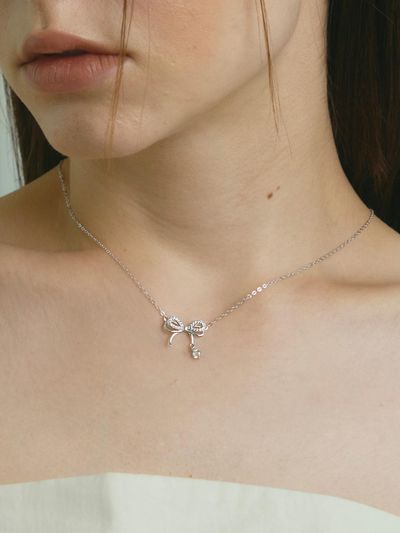 TORTOISE [Silver925] Evciler Bow drop Necklace