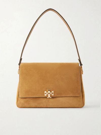TORY BURCH Charlie logo-embellished suede shoulder bag