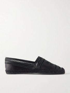 TORY BURCH Open Weave embroidered satin espadrilles