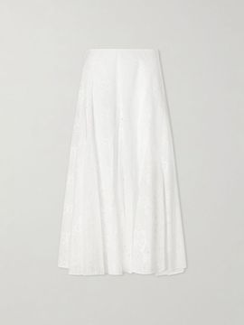 TORY BURCH Pleated broderie anglaise cotton midi skirt
