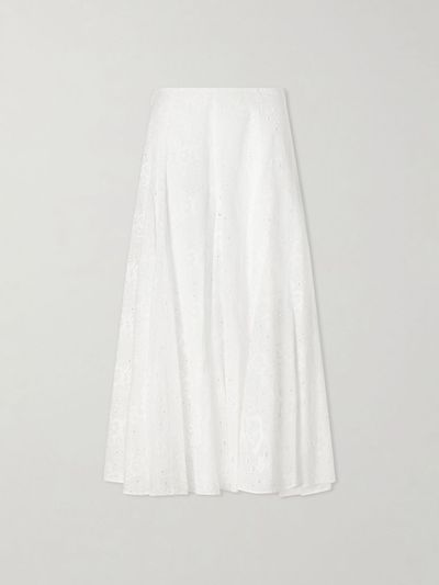 TORY BURCH Pleated broderie anglaise cotton midi skirt