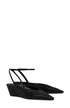 Tory Burch Tory Burch Ankle Strap Pavé Pointed Toe Wedge Pump