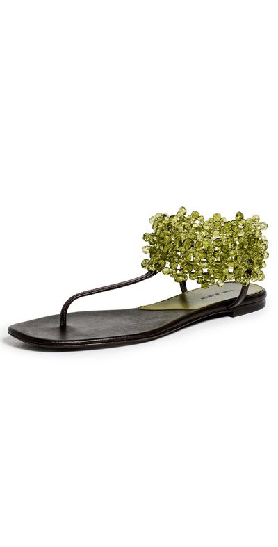 Tory Burch Tory Burch Beaded Flat Sandals Olive