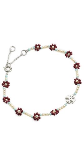 Tory Burch Tory Burch Beaded Flower Bracelet Dark Brown One