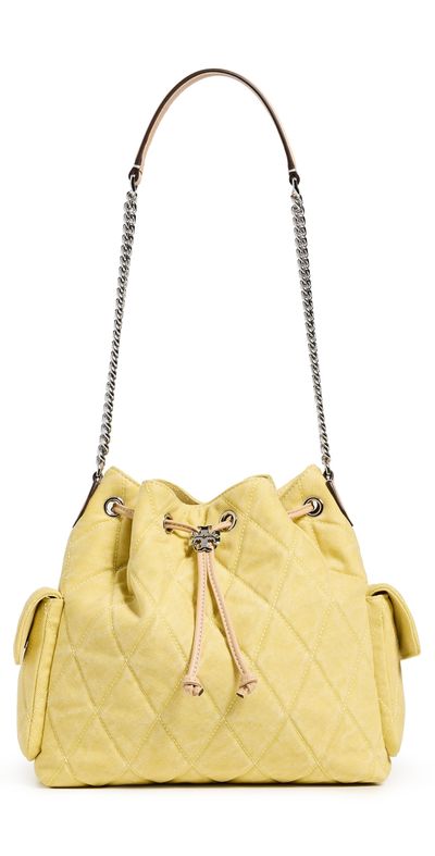 Tory Burch Tory Burch Charlie Quilted Denim Drawstring Shoulder Bag Yellow One