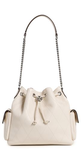 Tory Burch Tory Burch Charlie Quilted Drawstring Shoulder Bag Light Cream One
