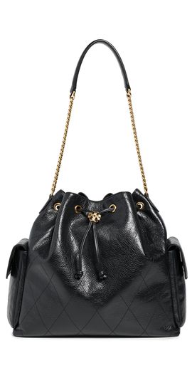 Tory Burch Tory Burch Charlie Quilted Large Drawstring Shoulder Bag Black One