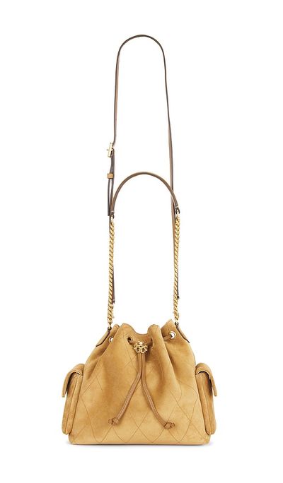 Tory Burch Tory Burch Charlie Quilted Suede Drawstring Shoulder Bag