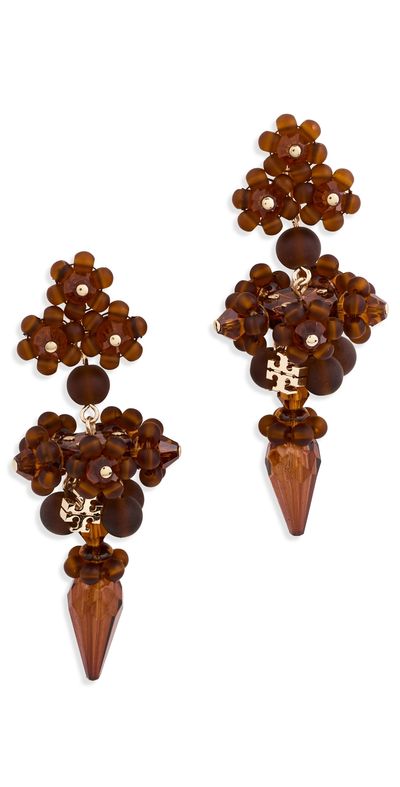 Tory Burch Tory Burch Curiosity Beaded Linear Earrings Tory Gold/Brown One