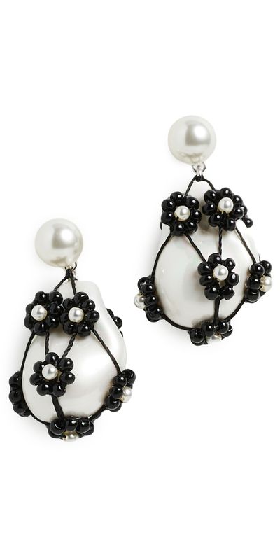 Tory Burch Tory Burch Curiosity Beaded Pearl Drop Earrings Tory Silver/Black One