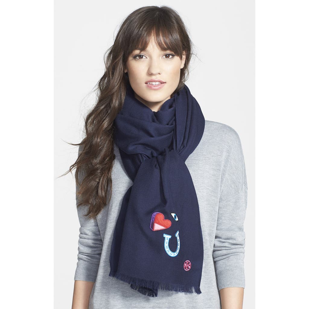 Tory Burch Tory Burch 'Embroidered Luck Charm' Wool Scarf