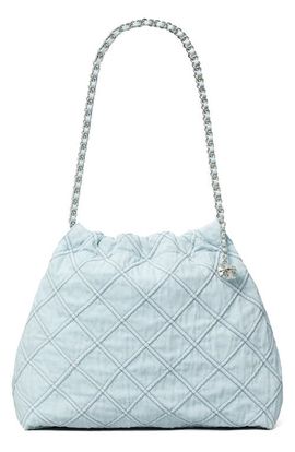 Tory Burch Tory Burch Fleming Soft Quilted Denim Hobo Bag