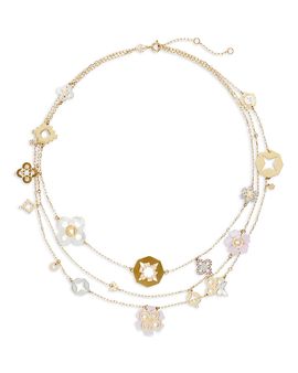 Tory Burch Tory Burch Forget Me Not 18K Yellow Gold Plated Multi Strand Necklace, 17.5-19.5