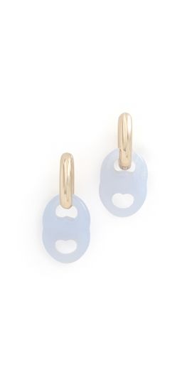 Tory Burch Tory Burch Gemini Link Small Hoop Earrings Light Brass/Light Blue One