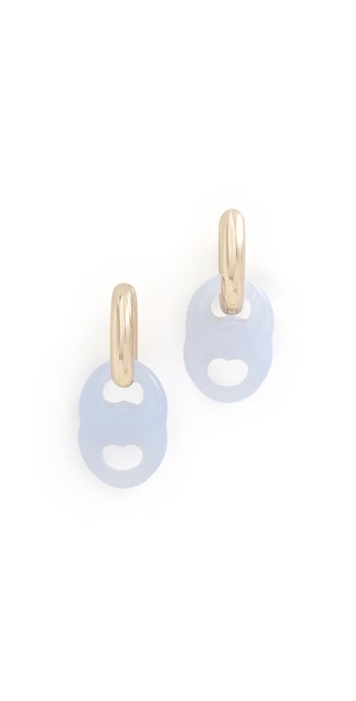 Tory Burch Tory Burch Gemini Link Small Hoop Earrings Light Brass/Light Blue One