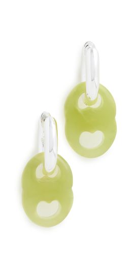 Tory Burch Tory Burch Gemini Link Small Hoop Earrings Light Silver/Green One