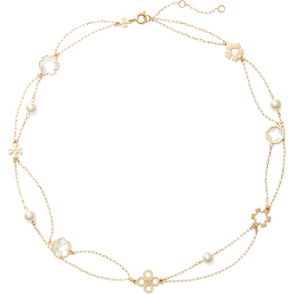 Tory Burch Tory Burch Kira Clover Mother-of-Pearl Charm Layered Necklace