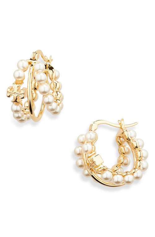 Tory Burch Tory Burch Kira Faux Pearl Triple Row Hoop Earrings